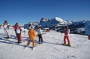 Skiers on the Alpe di Siusi